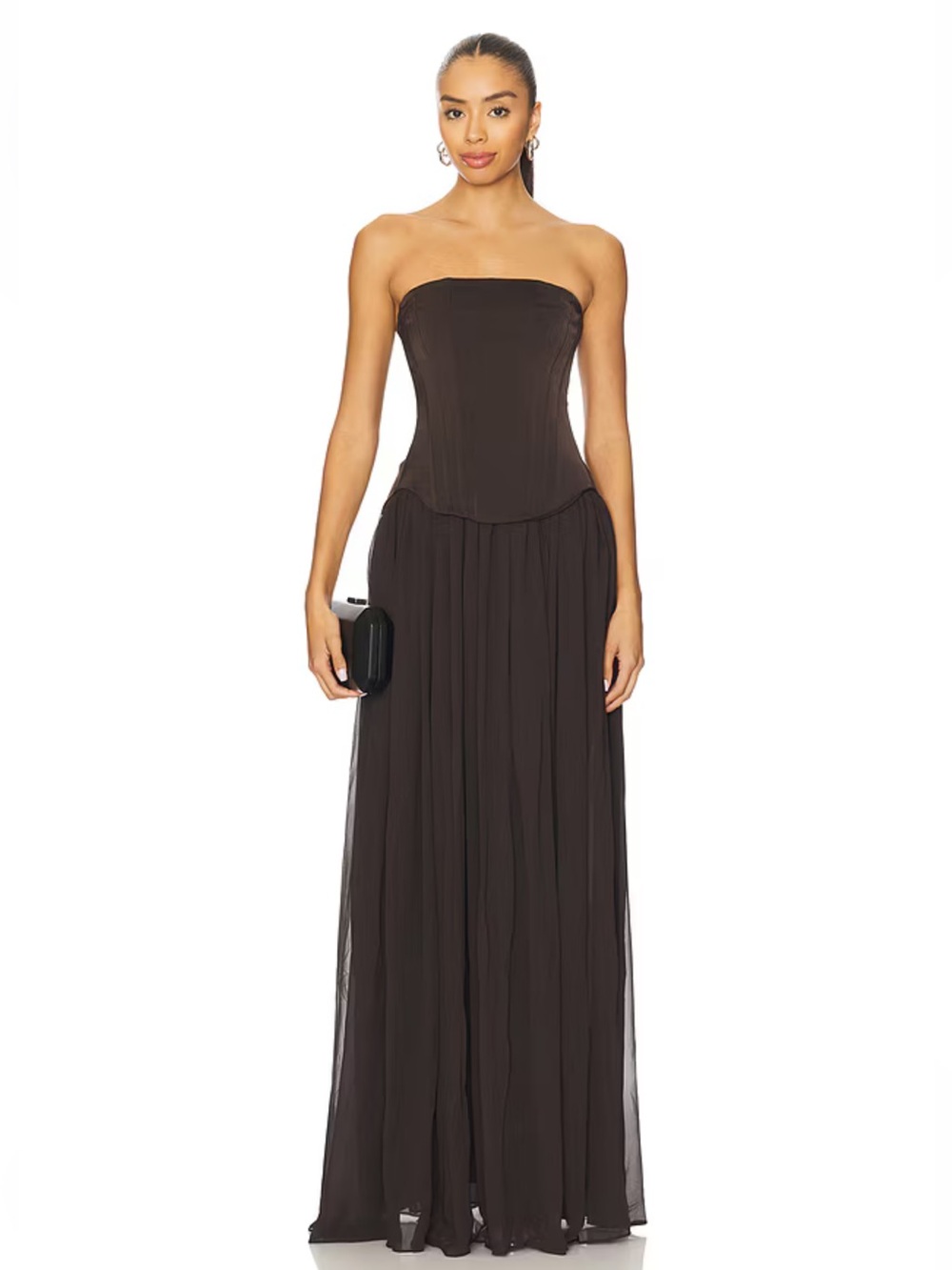 Lovers and Friends Delia Gown Chocolate Brown corset dress maxi Revolve NWT XS